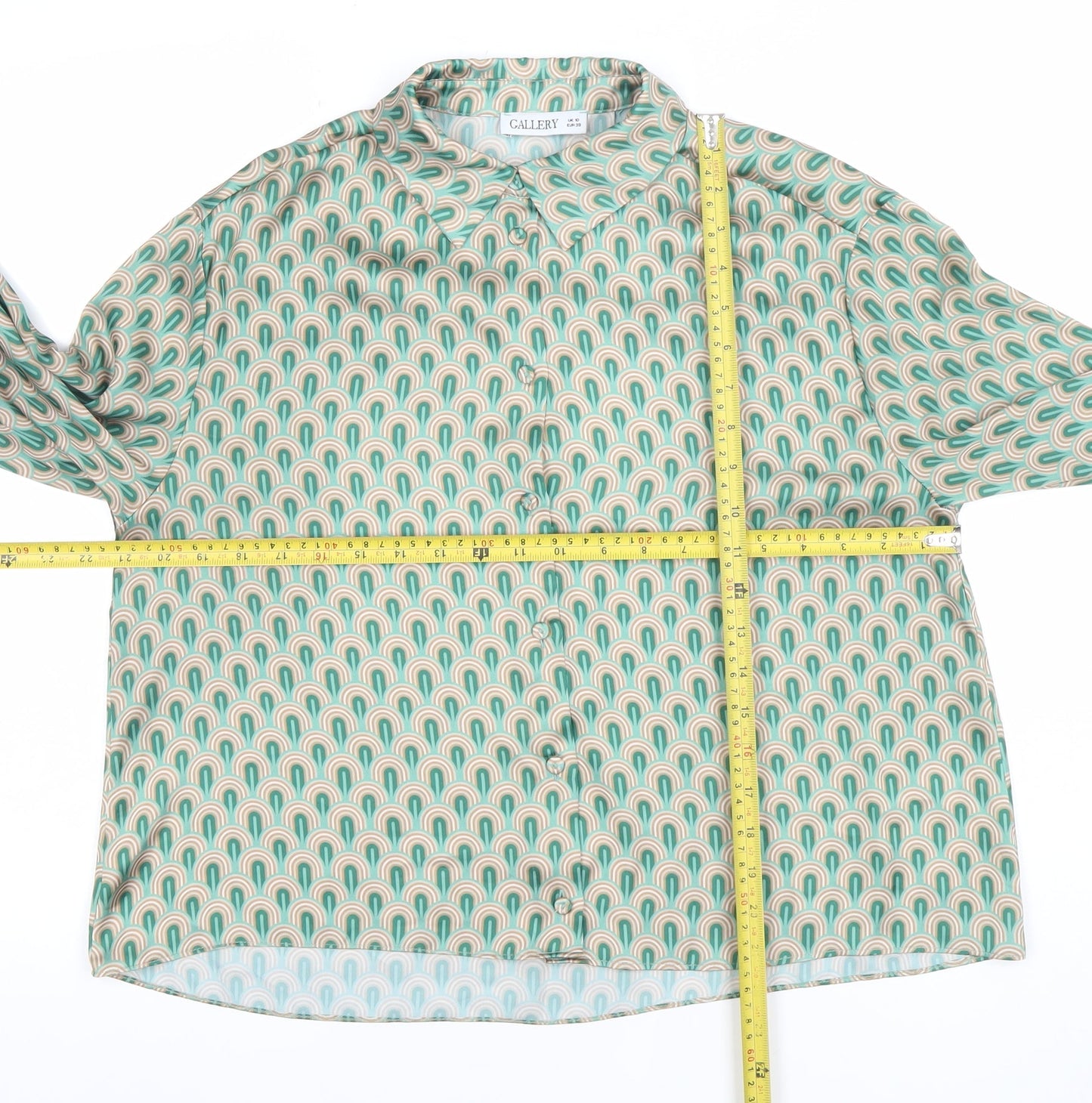 Gallery Women's Green Geometric Long Sleeve Button-Up Shirt UK 10