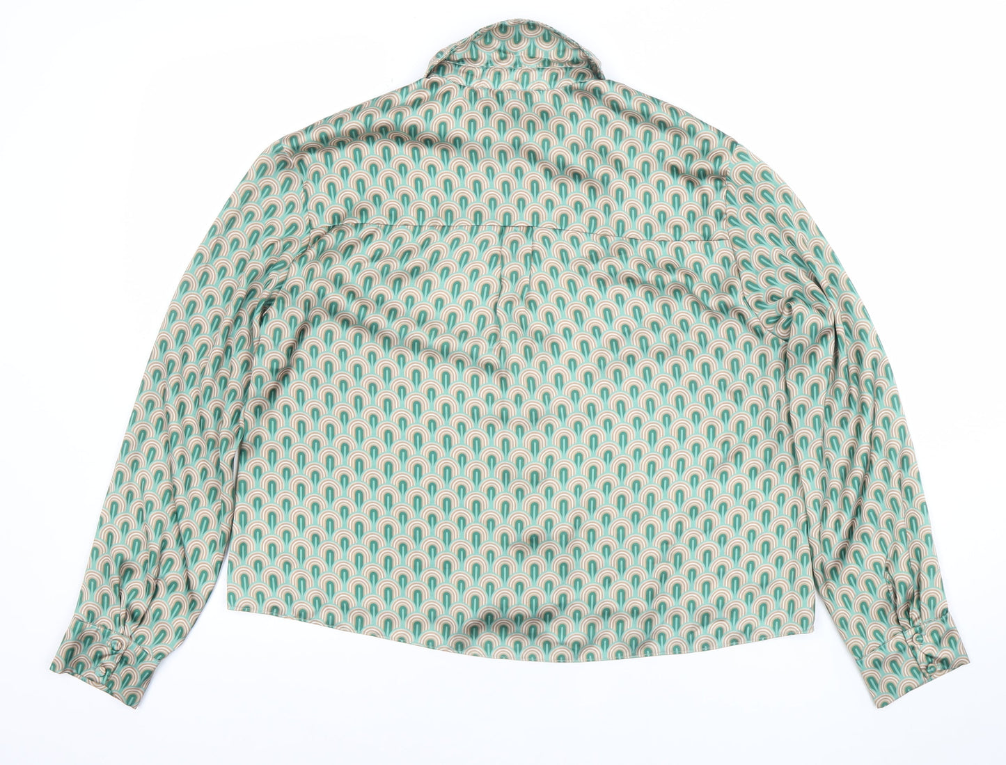 Gallery Women's Green Geometric Long Sleeve Button-Up Shirt UK 10