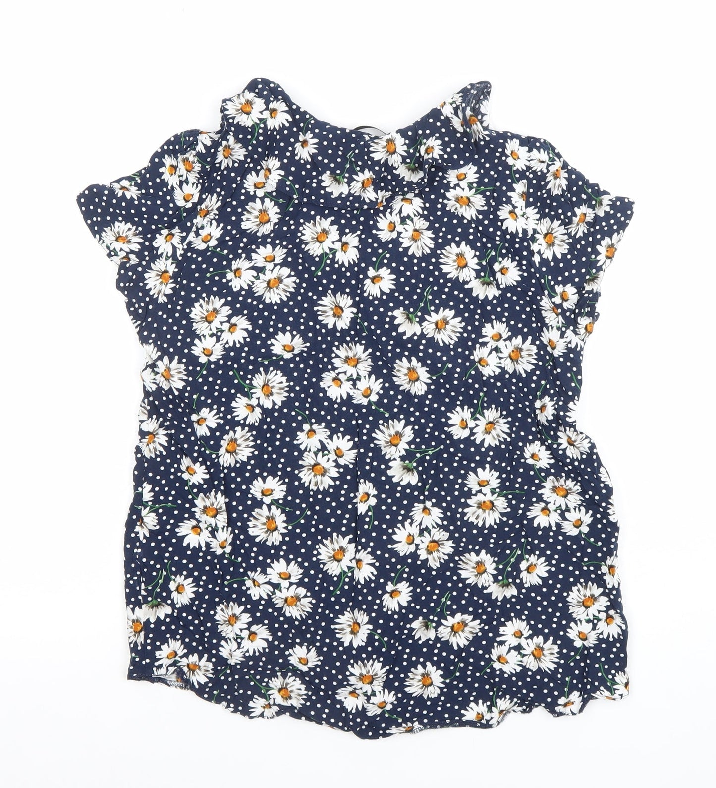 Dunnes Women's Blue Floral Ruffle V-Neck Blouse Size 10