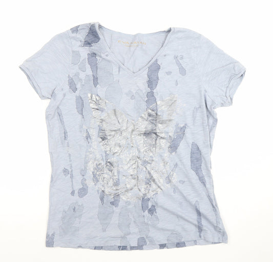 EVA KAYAN Women's Blue Butterfly V-Neck Cotton T-Shirt Size 14
