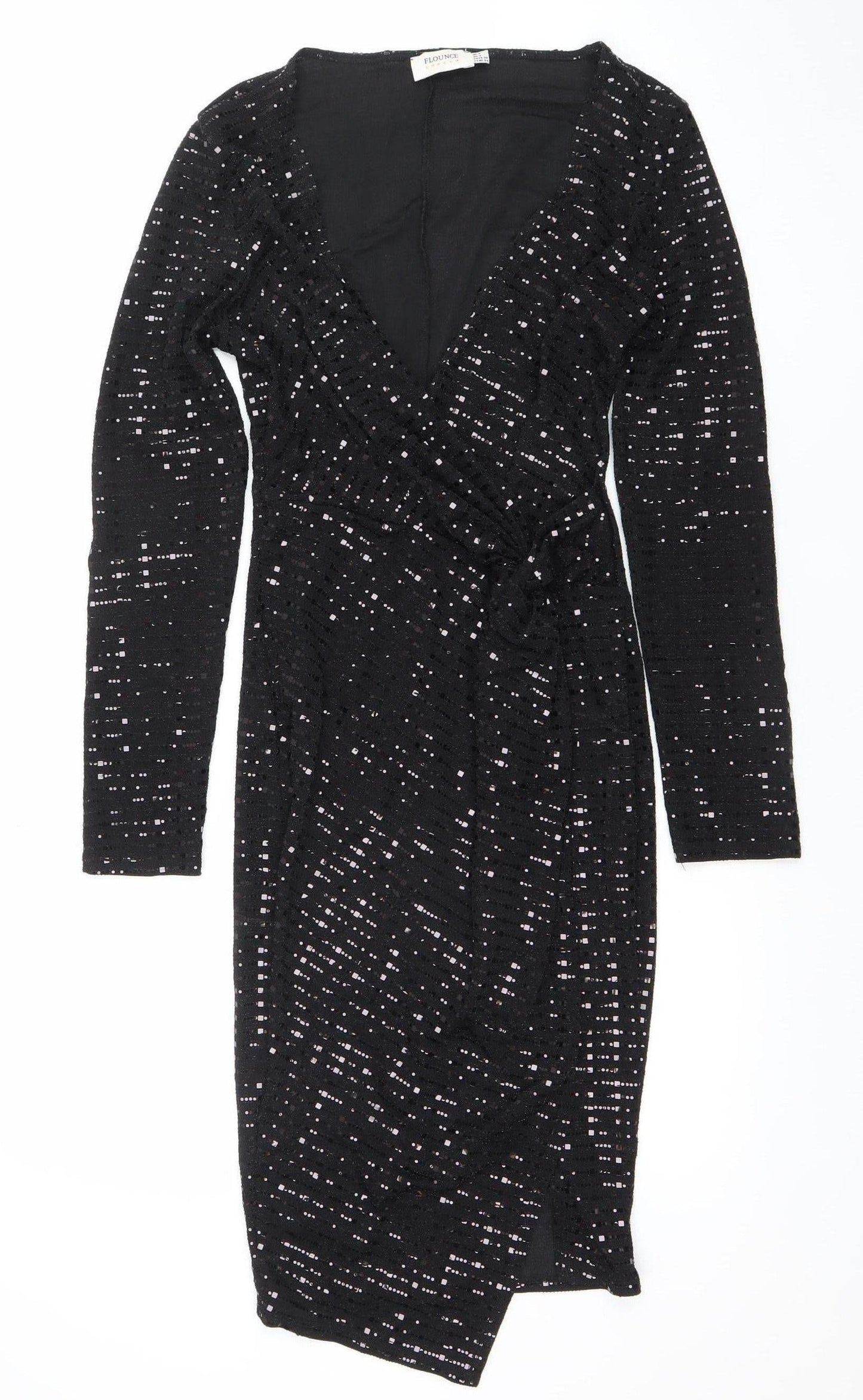 Flounce London Women’s Black Sequin Long Sleeve Bodycon Dress Size 8