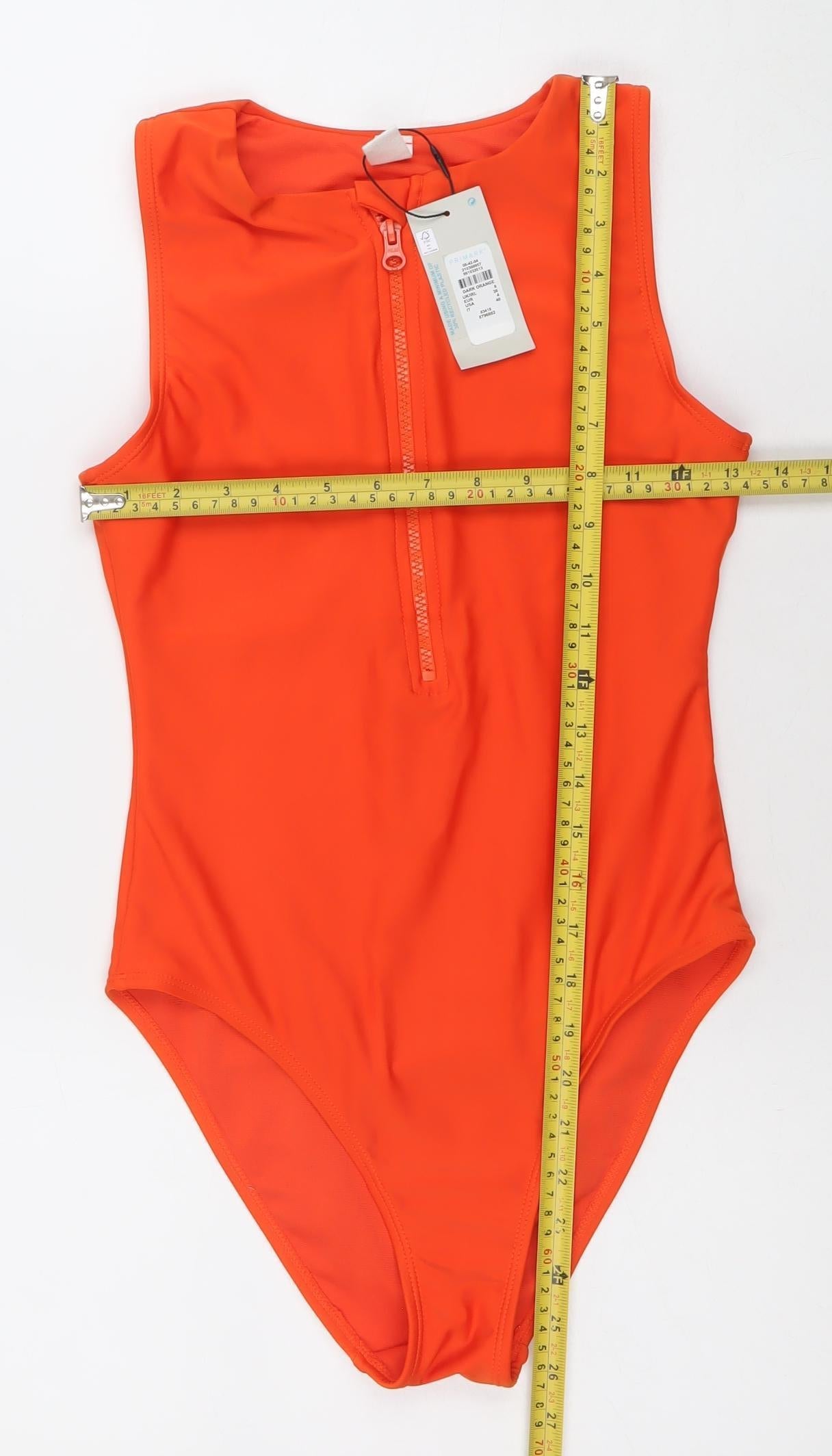 Primark Women’s Orange One-Shoulder Zip One Piece Swimsuit Size 8