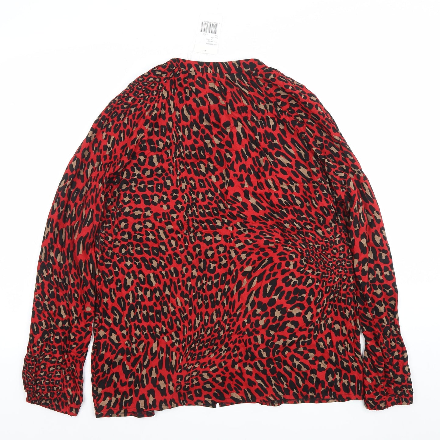 Geisha Women Red Animal Print Long Sleeve Viscose Blouse Size 12