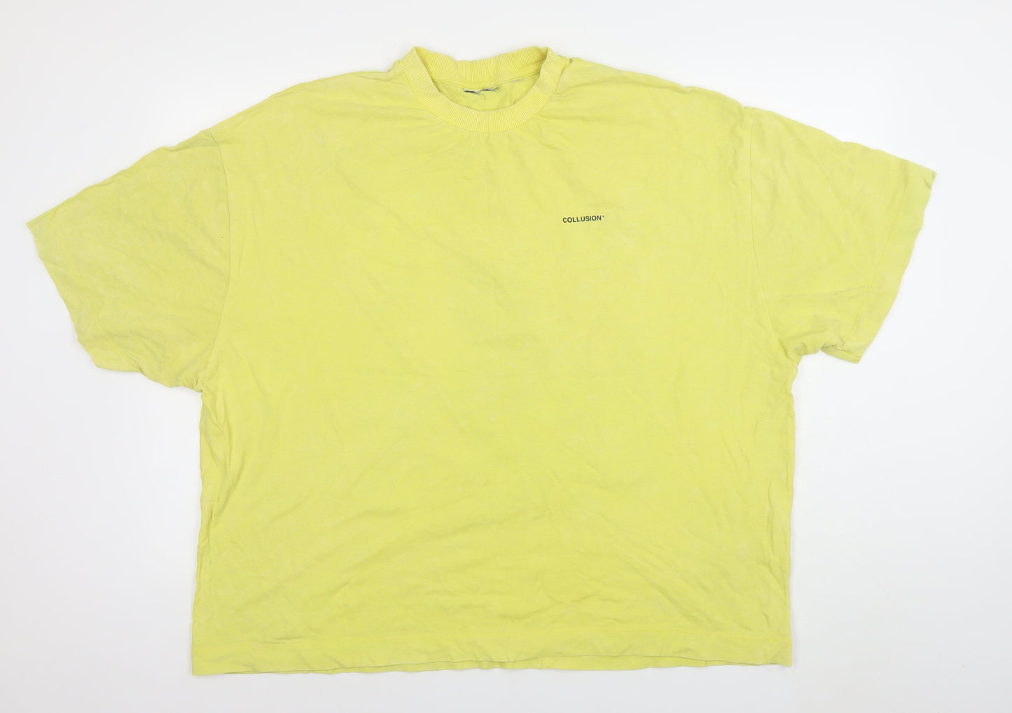 Collusion Men's Yellow Graphic Print Cotton T-Shirt Size L