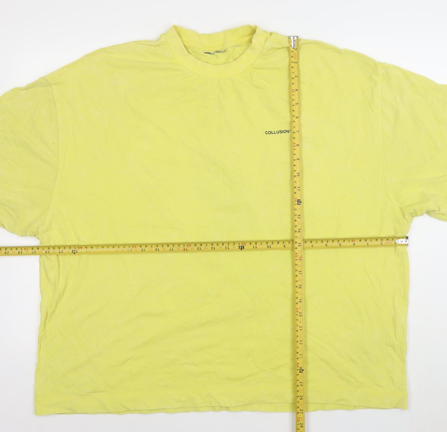 Collusion Men's Yellow Graphic Print Cotton T-Shirt Size L