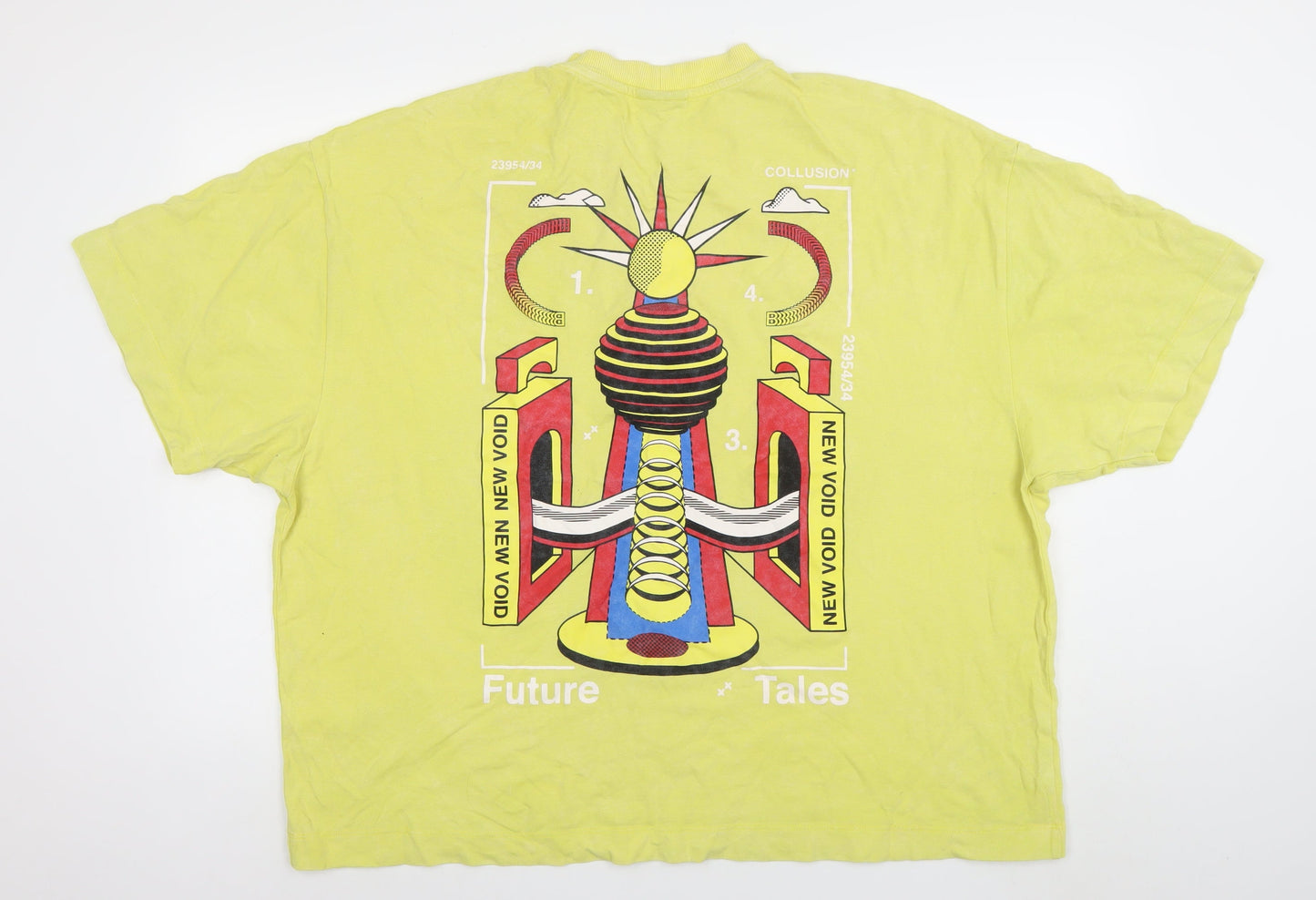 Collusion Men's Yellow Graphic Print Cotton T-Shirt Size L