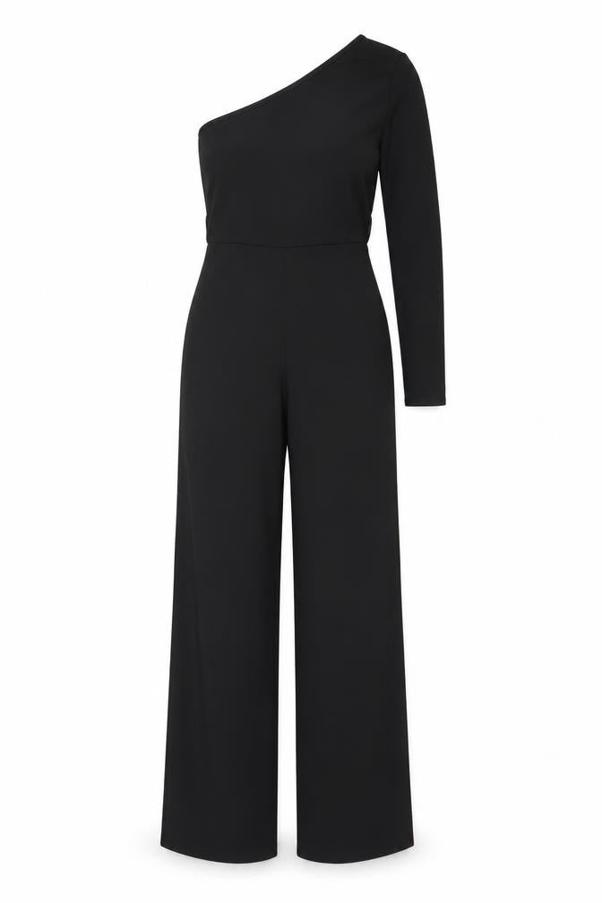 I Saw It First Women's Black One-Shoulder Long Sleeve Jumpsuit Size 8