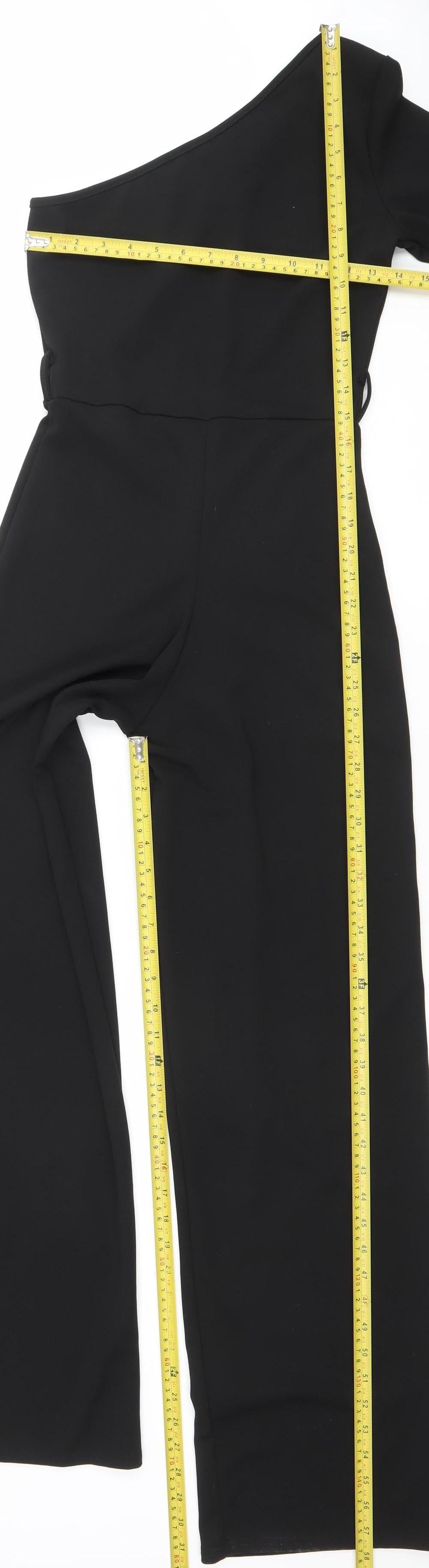 I Saw It First Women's Black One-Shoulder Long Sleeve Jumpsuit Size 8