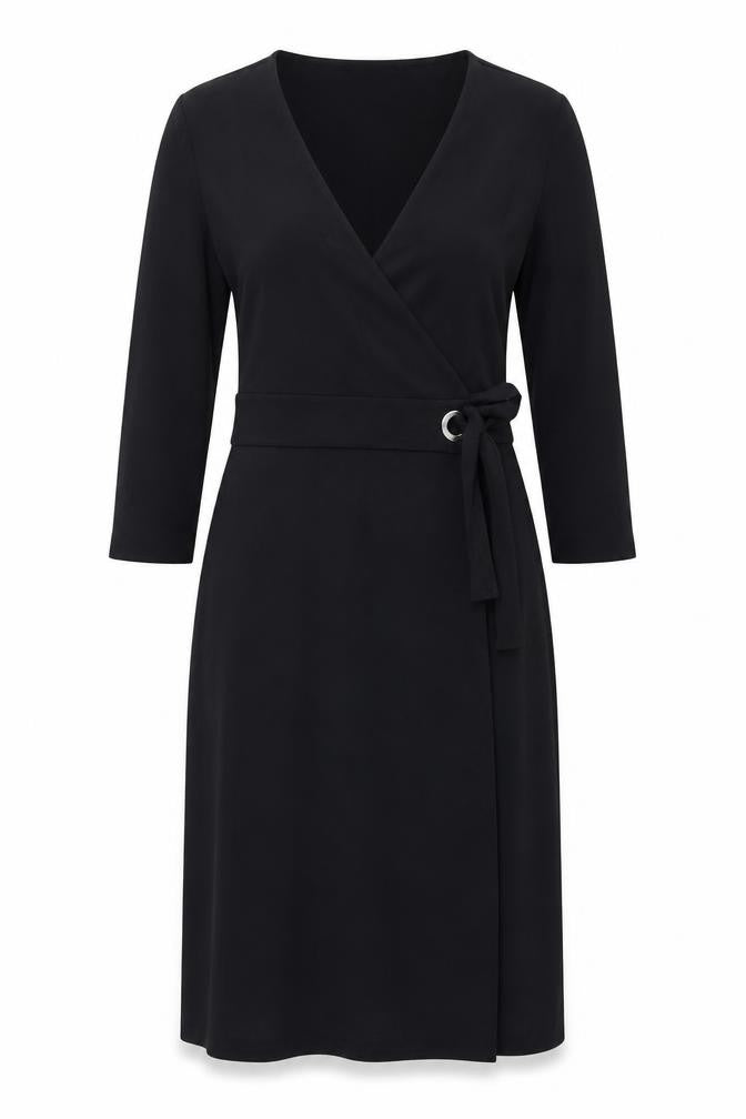 Massimo Dutti Women's Black Viscose Wrap Dress Size 8 Long Sleeve