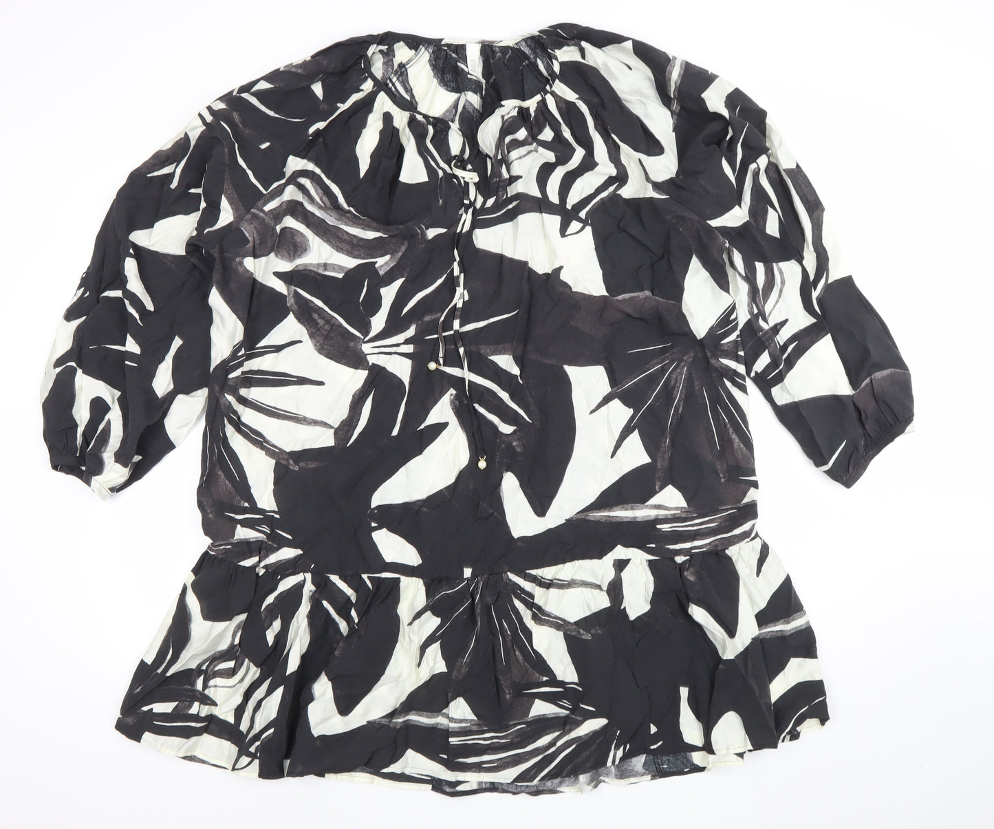 H&M Women’s Black Floral Viscose Short Dress Size XL Lightweight Summer Style