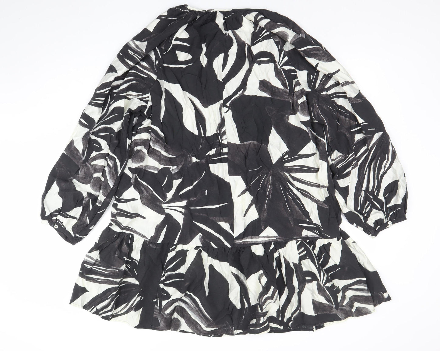 H&M Women’s Black Floral Viscose Short Dress Size XL Lightweight Summer Style
