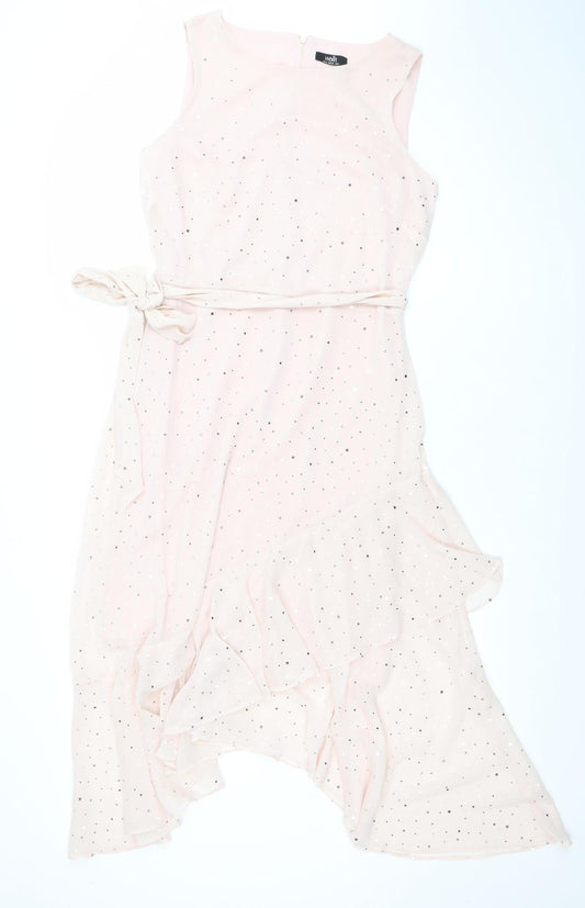 Wallis Women Pink Polka Dot Fit & Flare Midi Dress Size 10