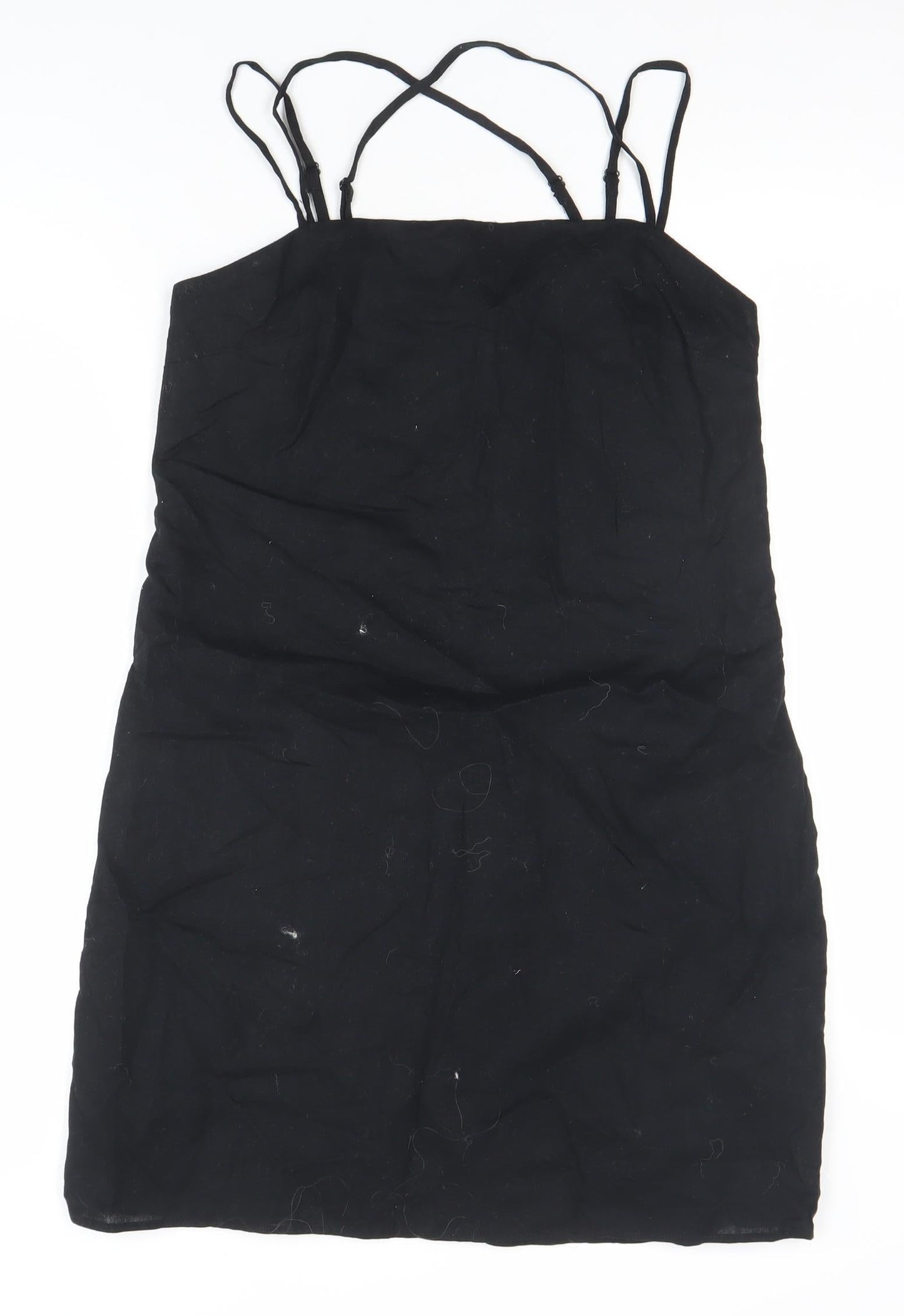 H&M Women Black Cotton Slip Dress Size 12 Lightweight Summer