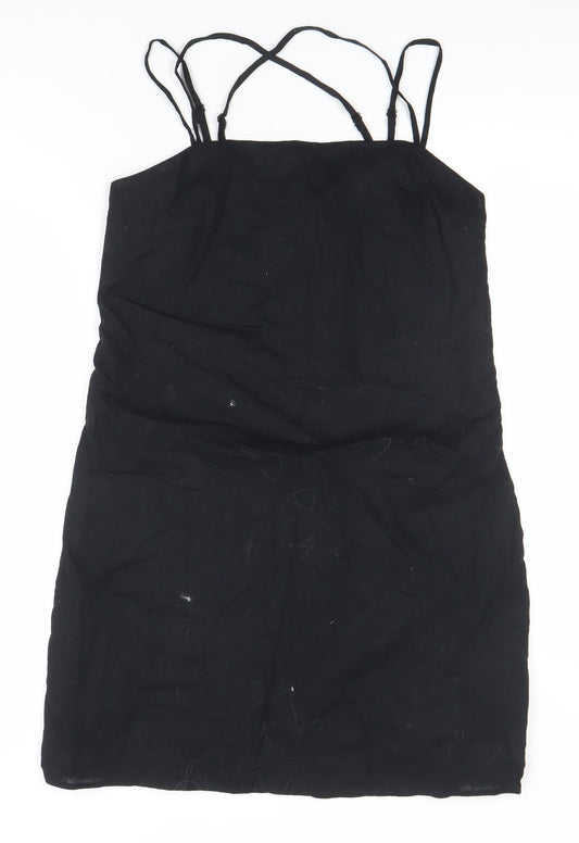 H&M Women Black Cotton Slip Dress Size 12 Lightweight Summer