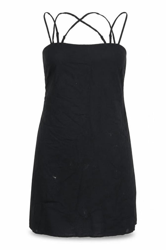 H&M Women Black Cotton Slip Dress Size 12 Lightweight Summer