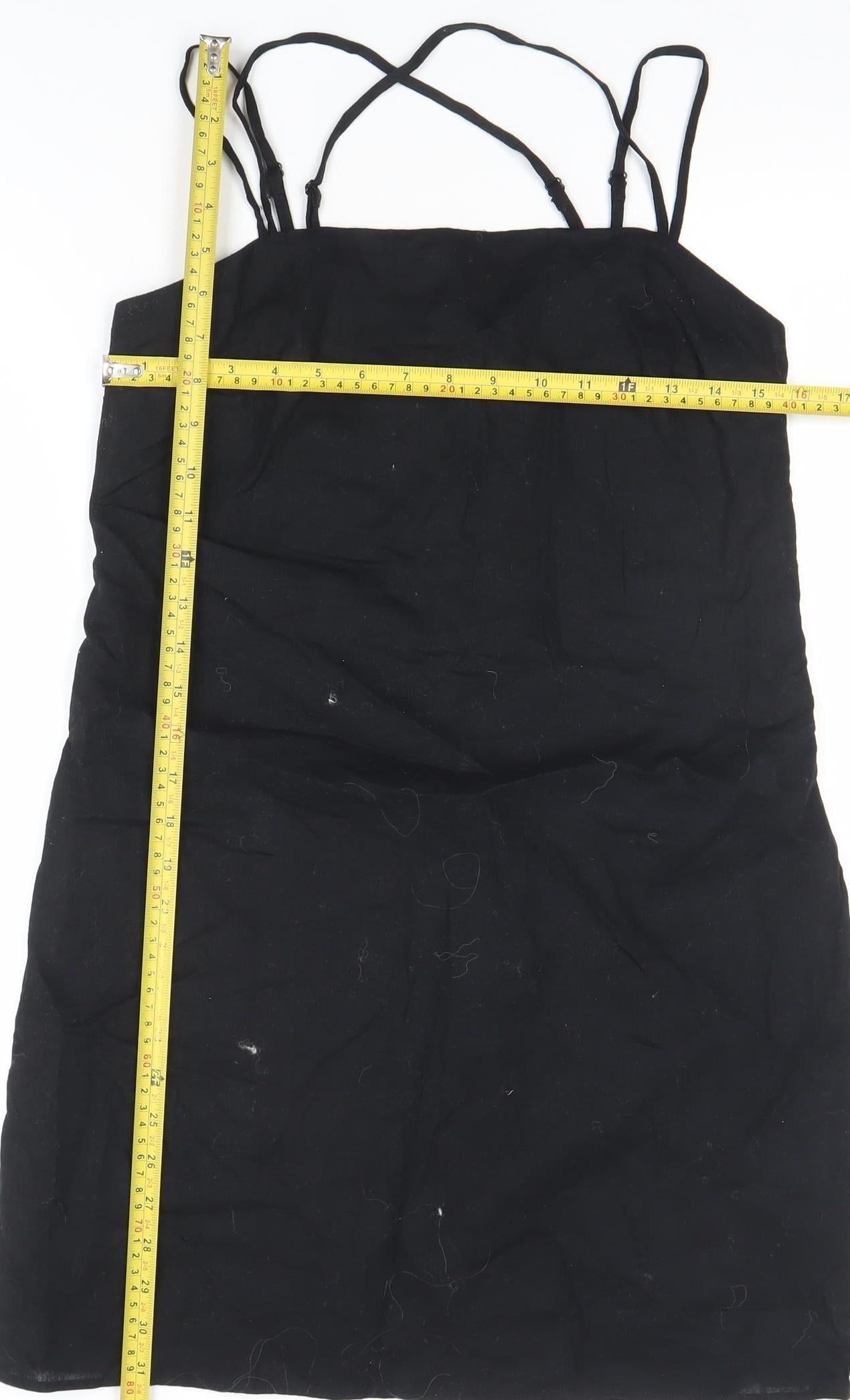 H&M Women Black Cotton Slip Dress Size 12 Lightweight Summer