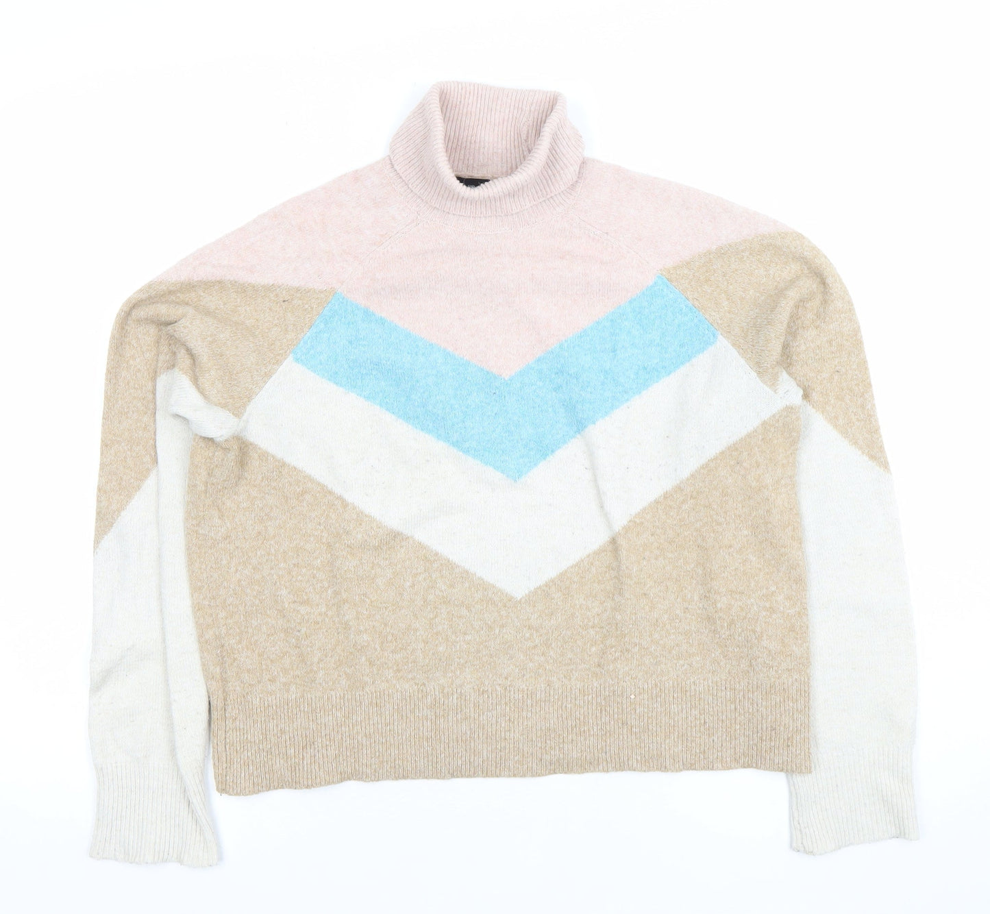 Vero Moda Women’s Beige Colour Block Roll Neck Jumper Size S