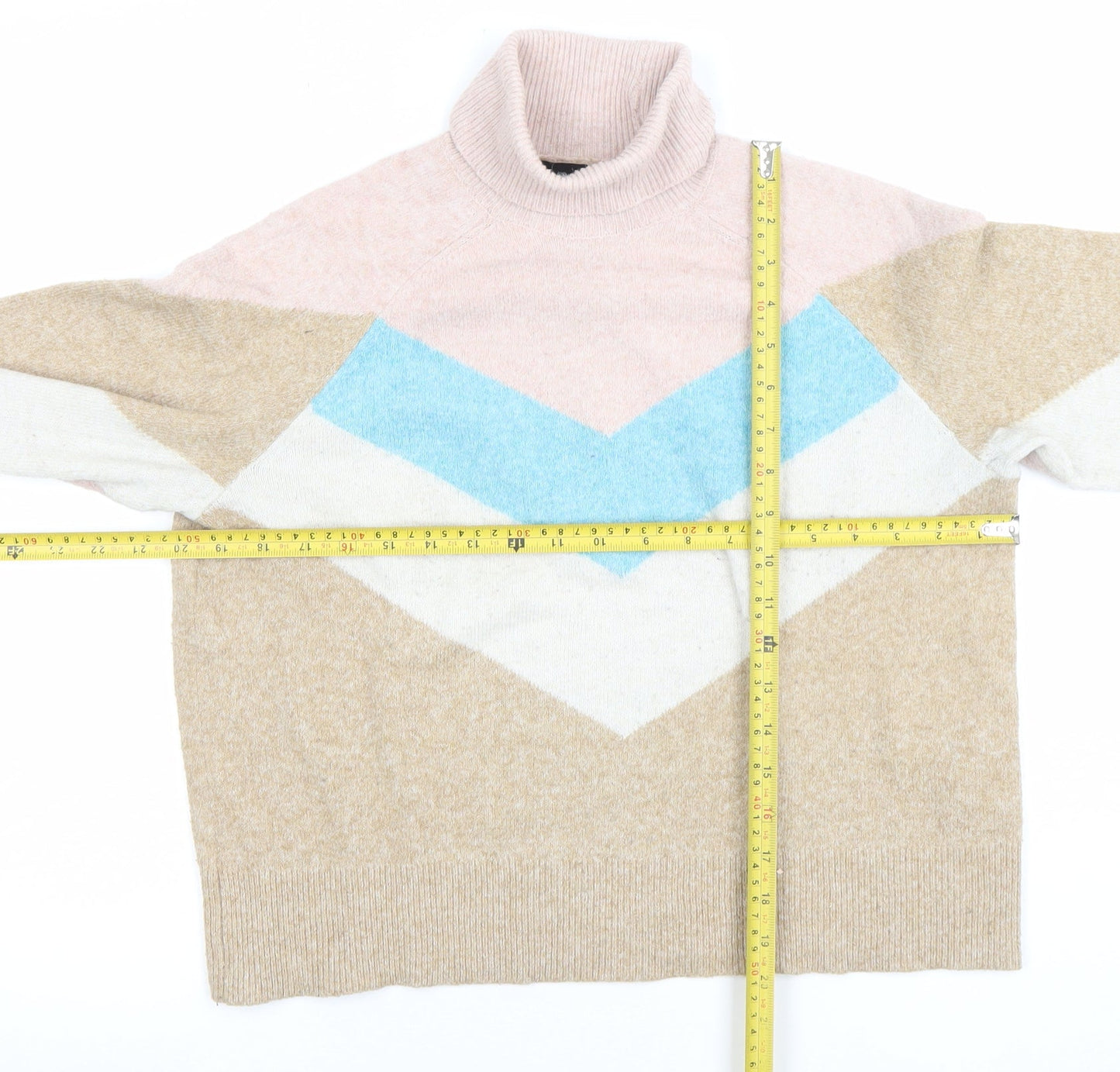 Vero Moda Women’s Beige Colour Block Roll Neck Jumper Size S