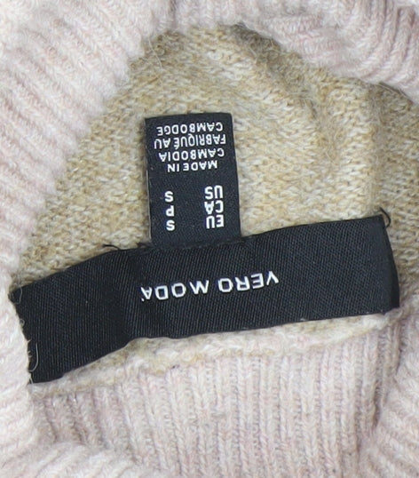 Vero Moda Women’s Beige Colour Block Roll Neck Jumper Size S