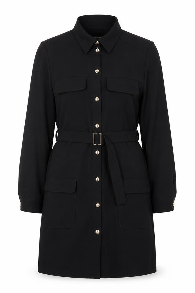 Dunnes Women's Black Belted Shirt Dress Size M Long Sleeve