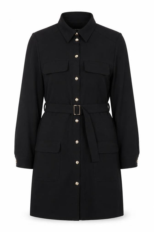 Dunnes Women's Black Belted Shirt Dress Size M Long Sleeve