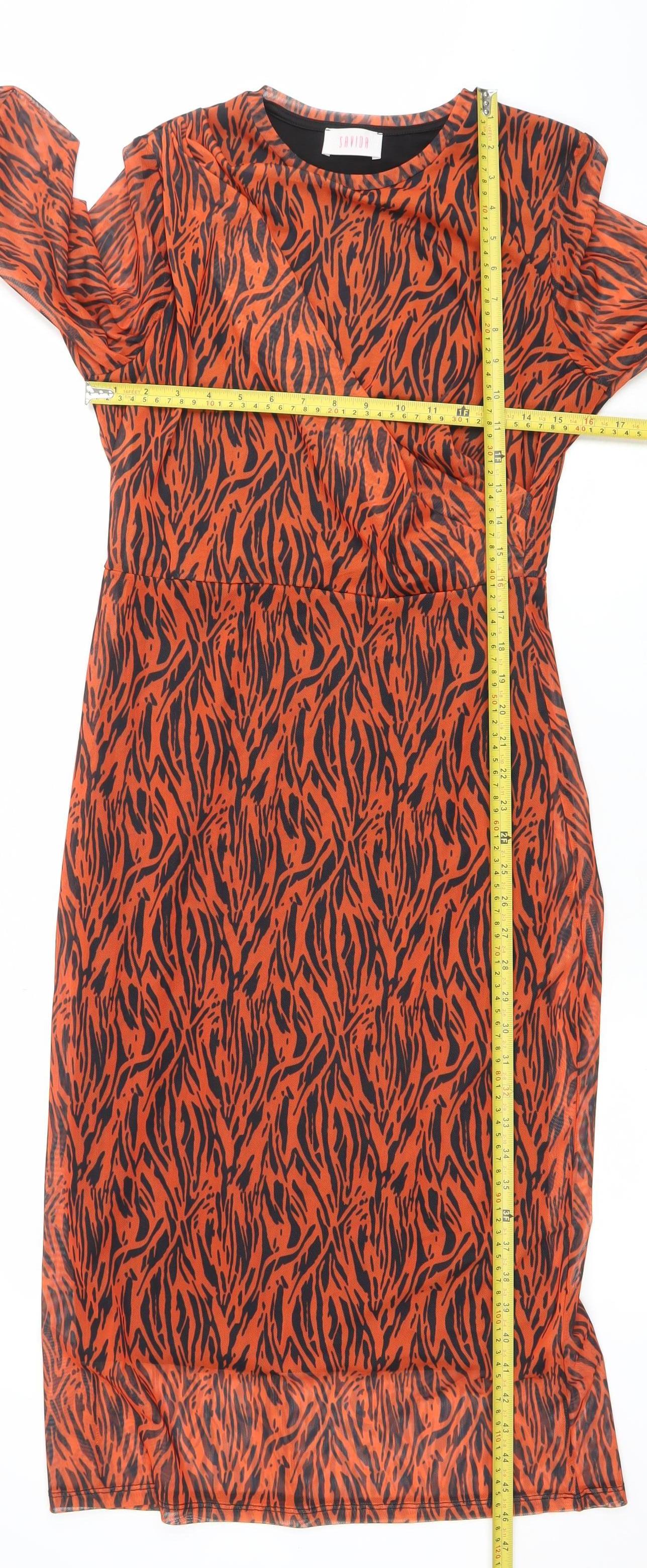 Savida Women Orange Animal Print Bodycon Dress Size 12