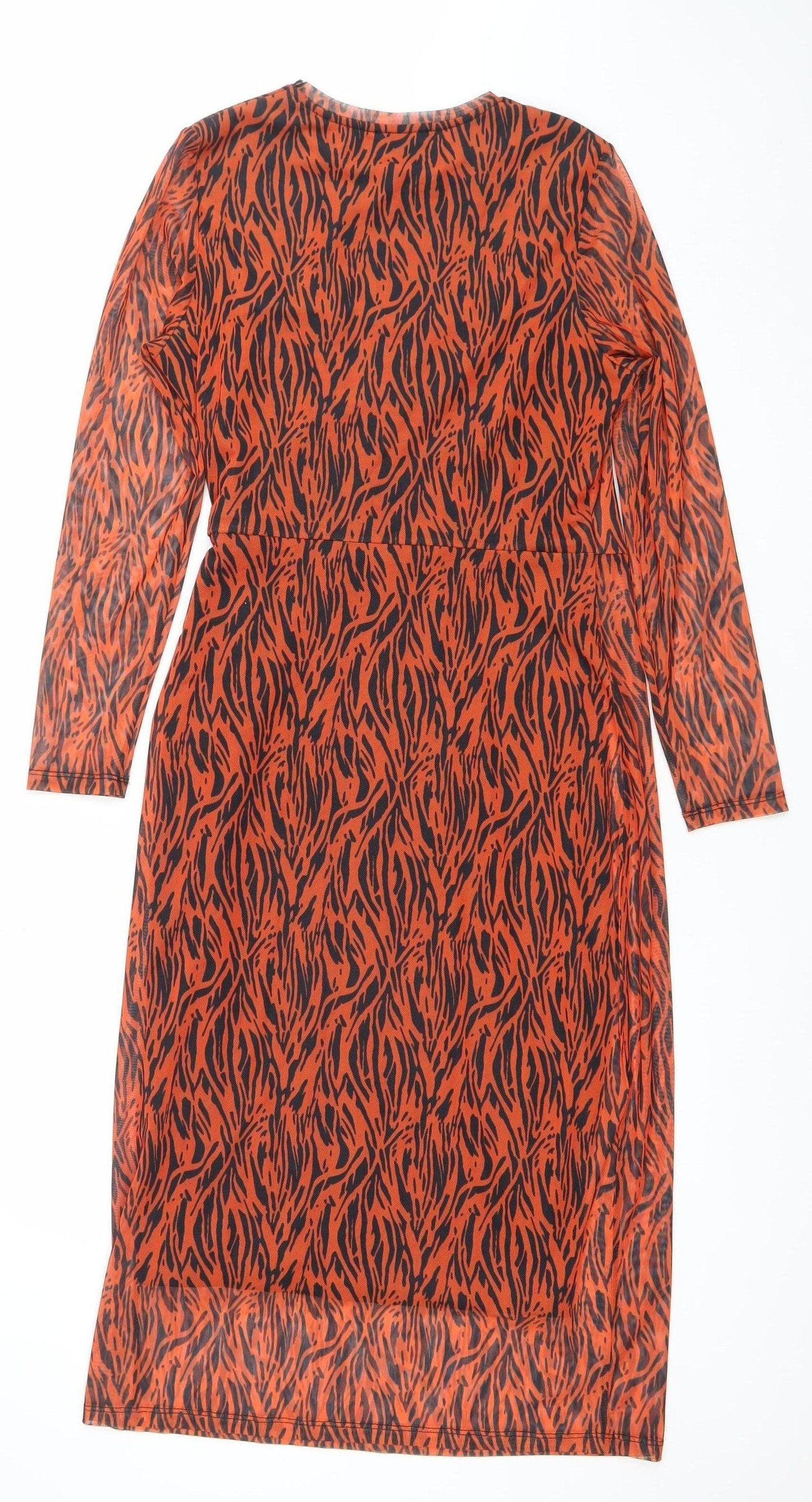Savida Women Orange Animal Print Bodycon Dress Size 12
