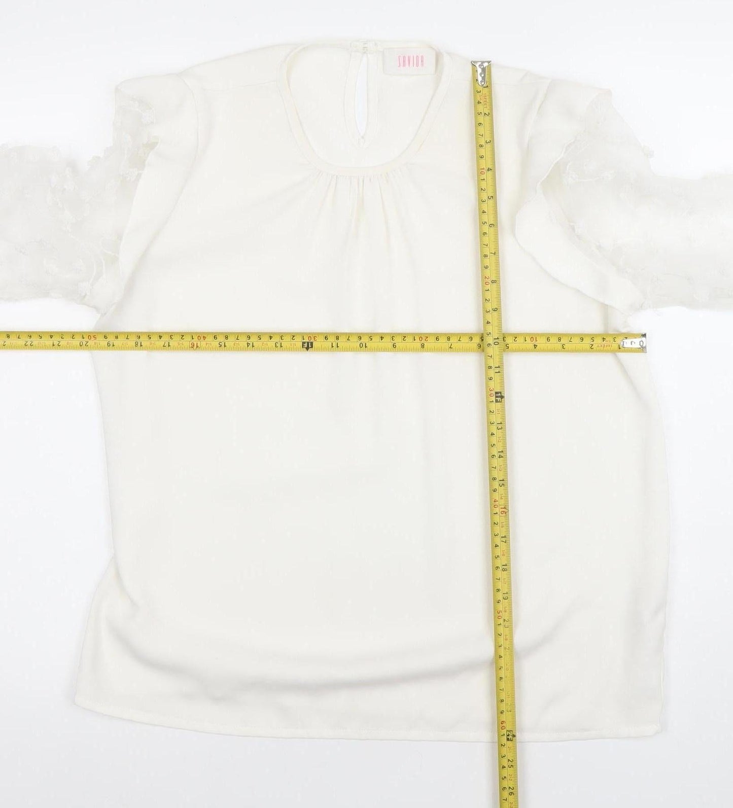 Savior Womens Ivory Long Sleeve Embroidered Ruffle Blouse Size 12