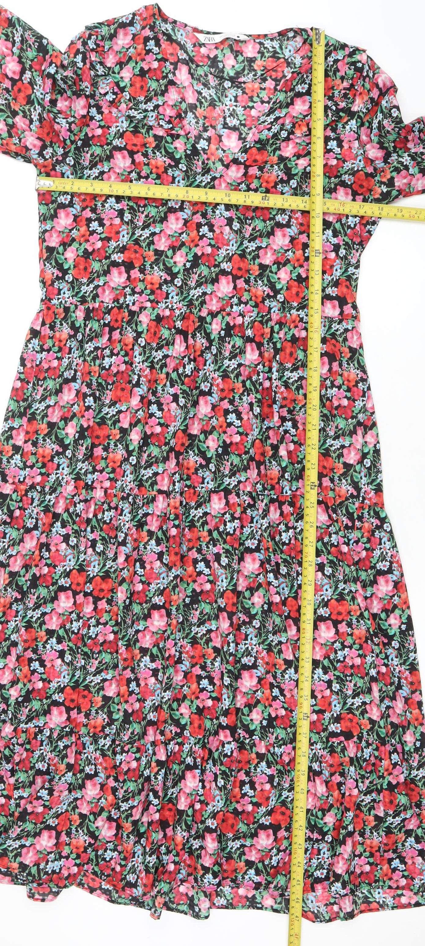 Zara Women’s Multicoloured Floral Midi A-Line Dress Size S