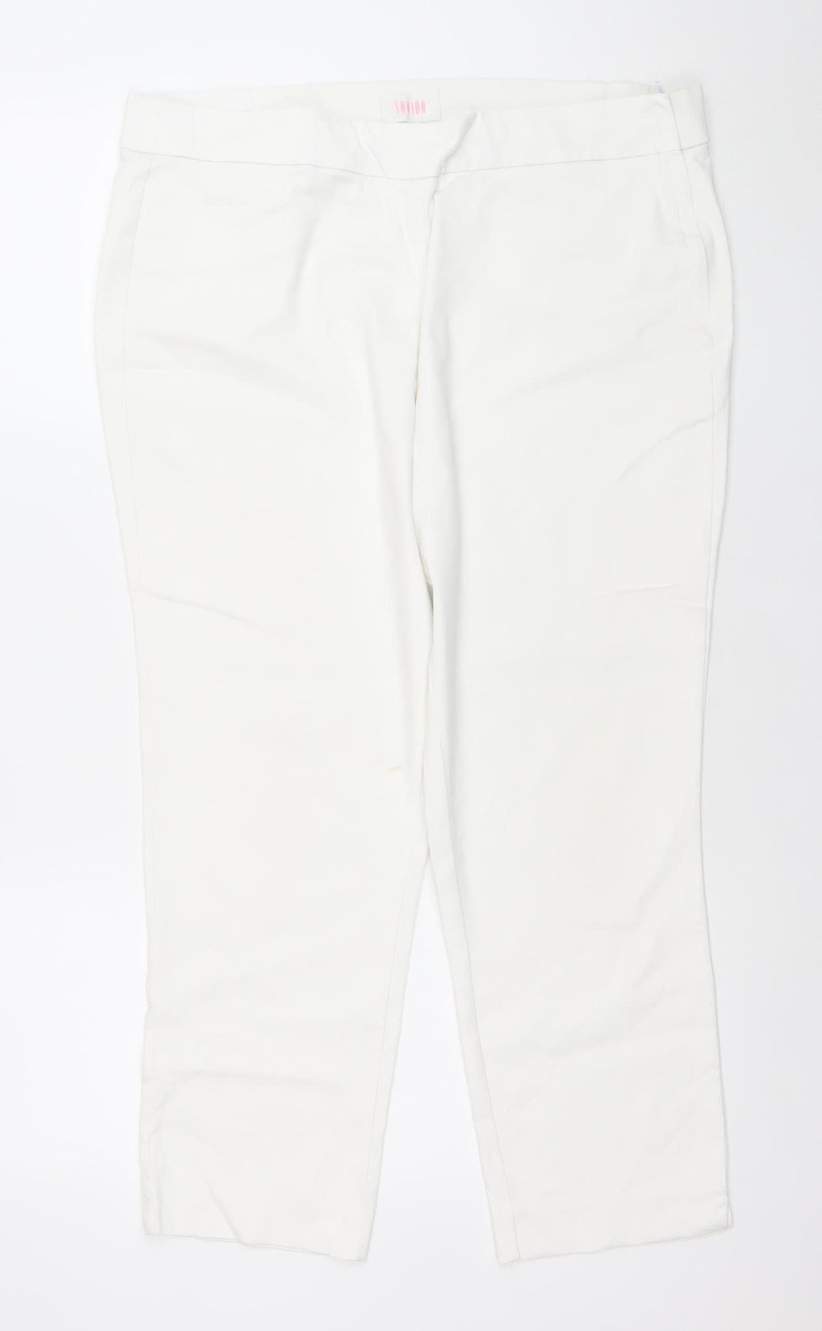 Savior Women White Size 16 Straight Leg Trousers Cotton Blend