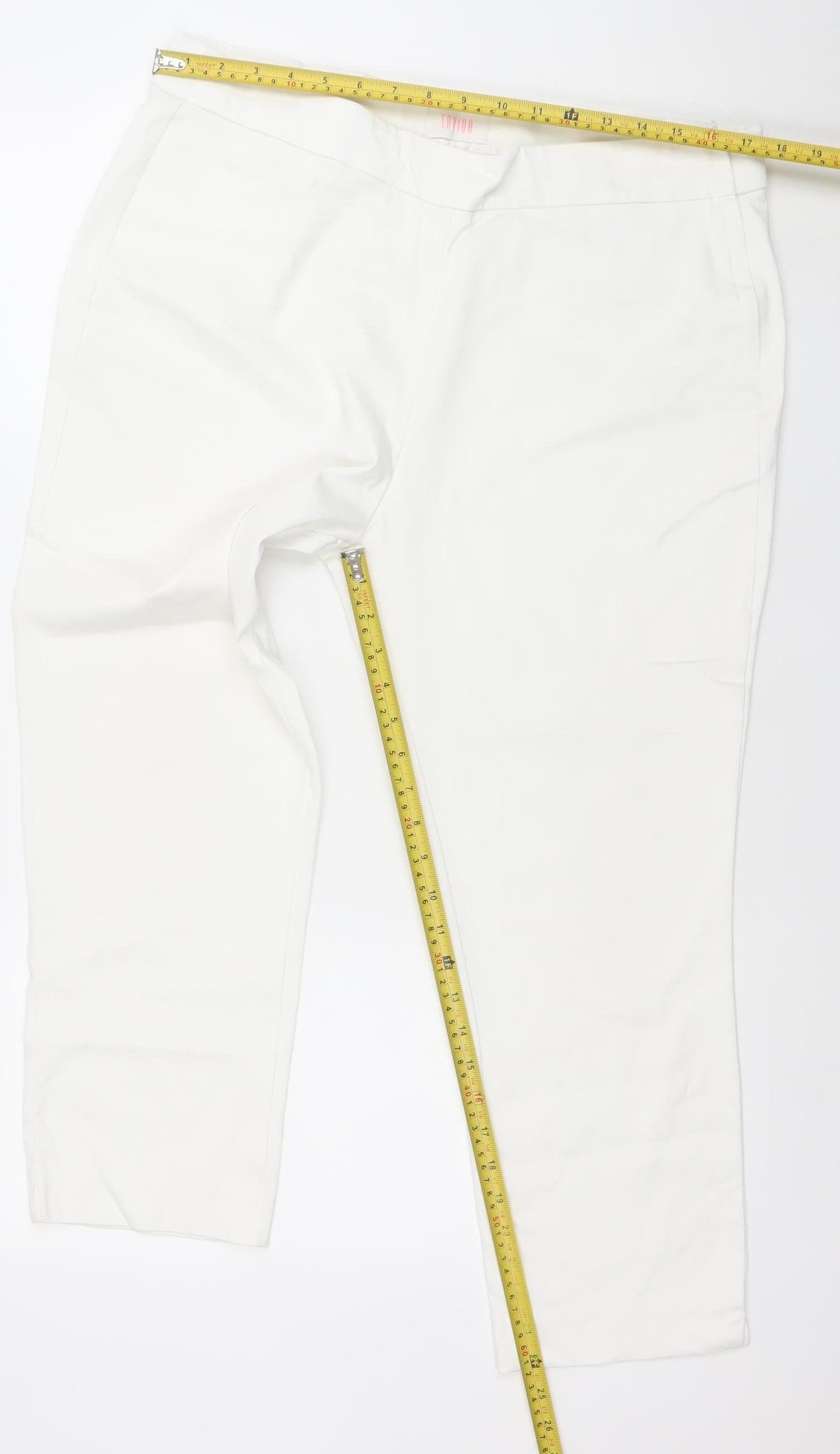 Savior Women White Size 16 Straight Leg Trousers Cotton Blend