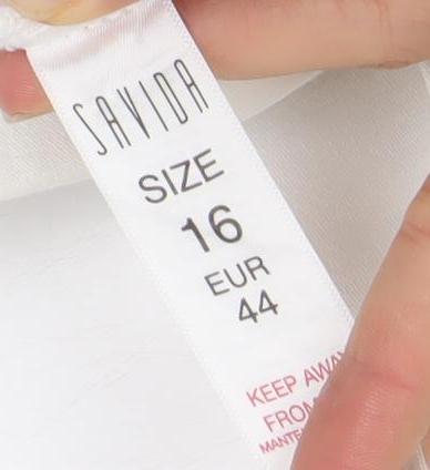 Savior Women White Size 16 Straight Leg Trousers Cotton Blend