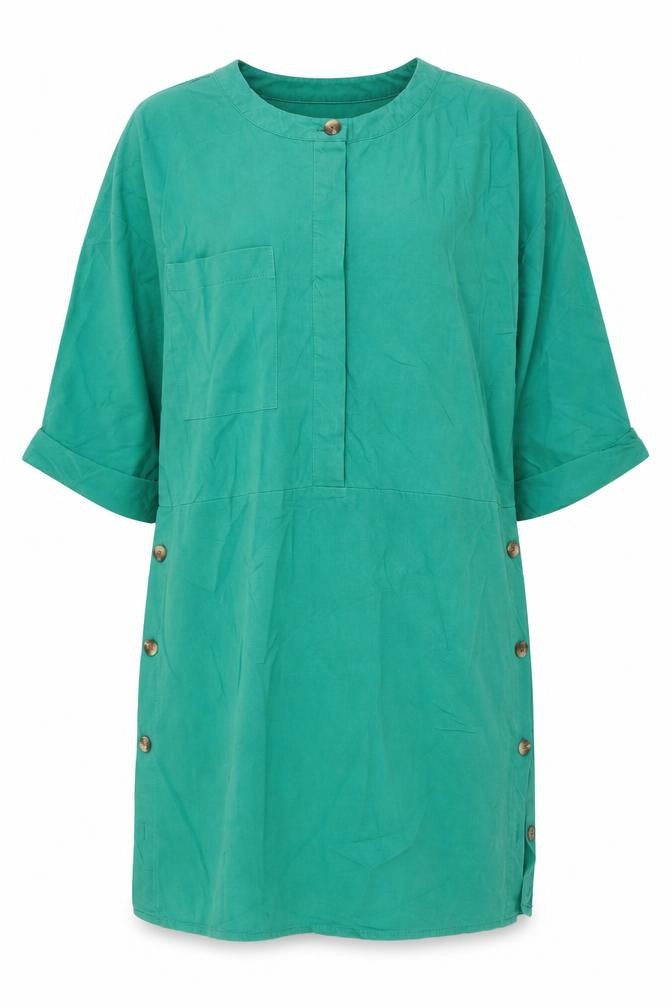 Warehouse Women’s Green Shift Dress Size 10 Short Sleeve Button Detail