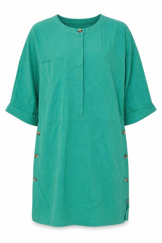 Warehouse Women’s Green Shift Dress Size 10 Short Sleeve Button Detail