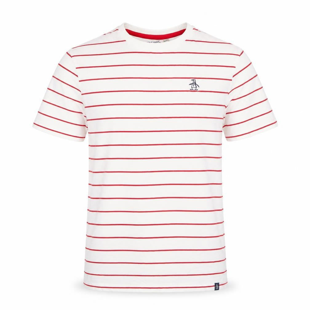 Penguin Boys White Red Striped Cotton Crew Neck T-Shirt Size 14-15 Years