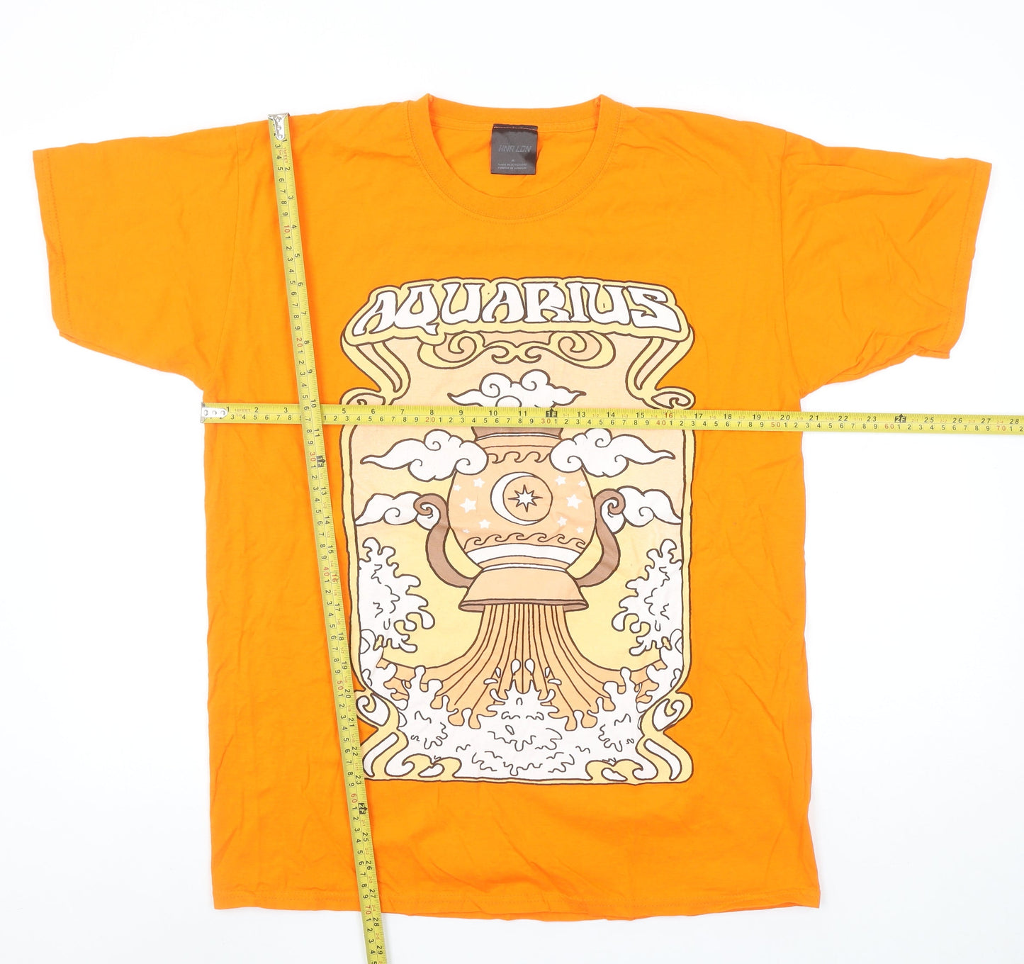 HNR LDN Unisex Orange Aquarius Graphic Cotton T-Shirt Size M