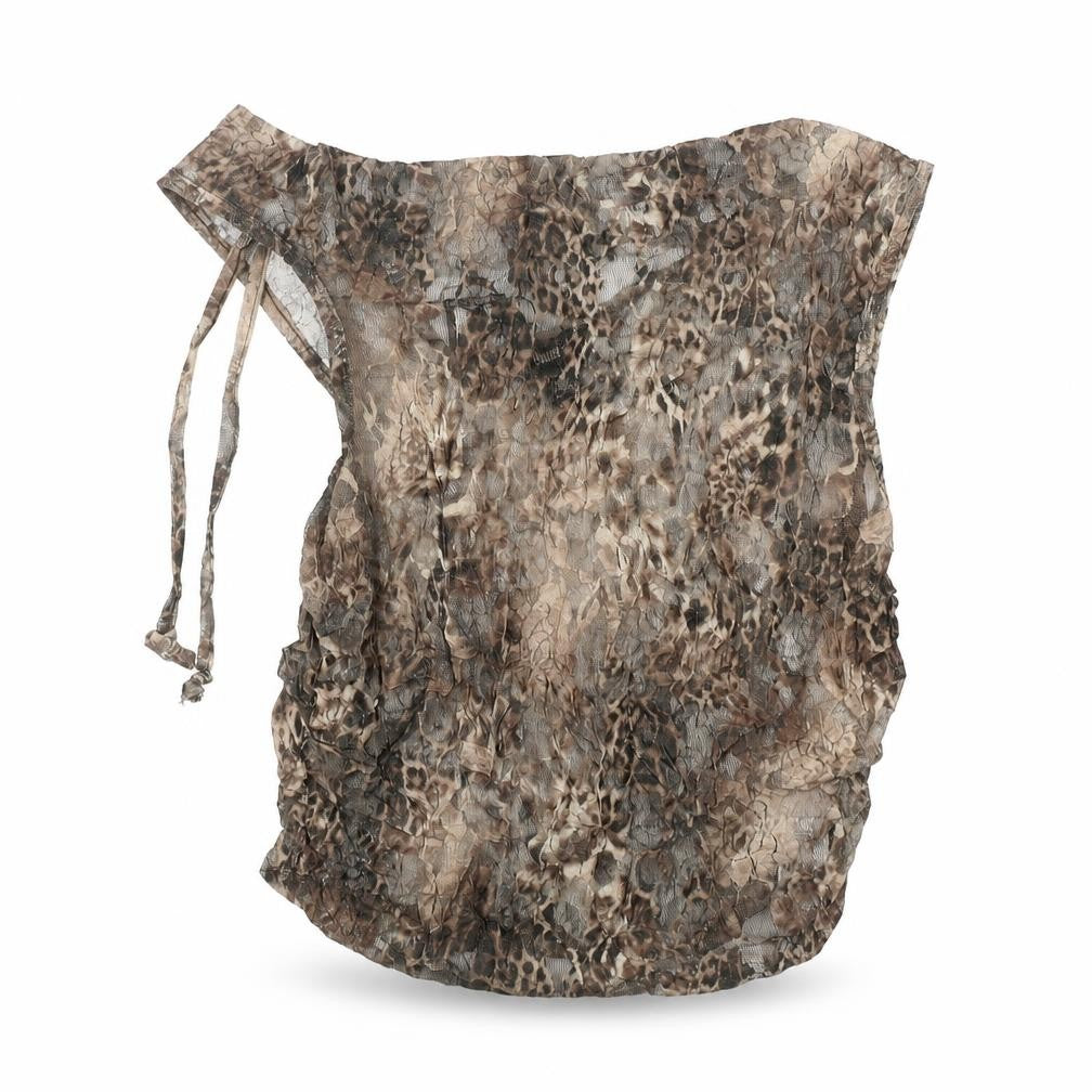 PRETTYLITTLETHING Women's Brown Animal Print Mesh Off Shoulder Blouse Size 8