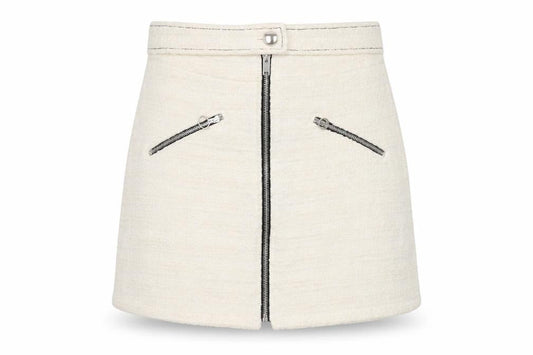 Zara Women Ivory Tweed Zip Mini Skirt Size 12 High Waist