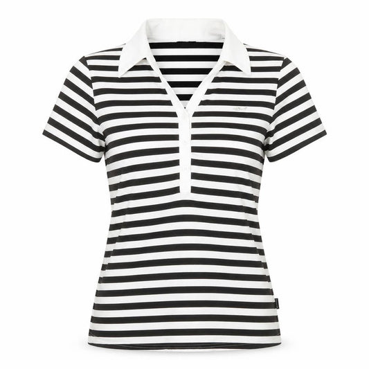 Röhnisch Women's Black White Striped Polo Top M Short Sleeve Collared