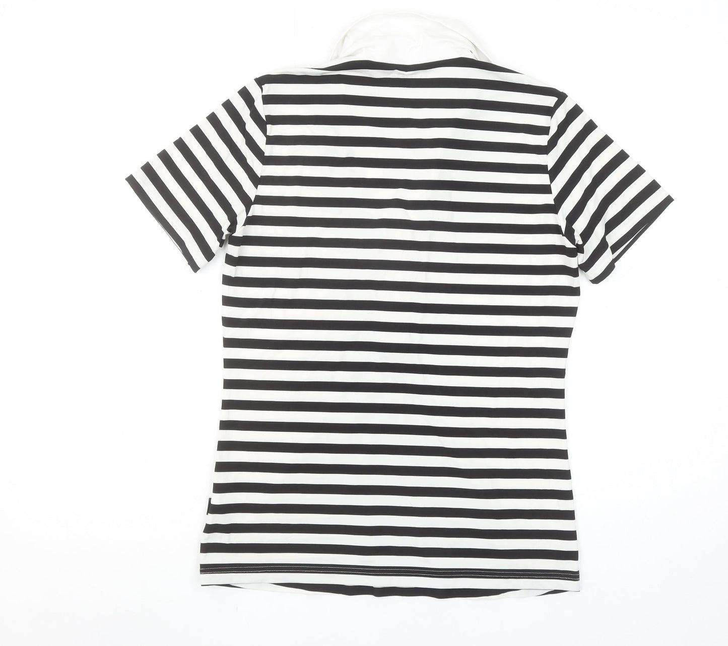 Röhnisch Women's Black White Striped Polo Top M Short Sleeve Collared