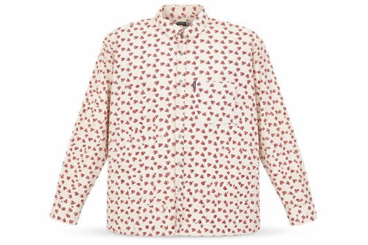Woodin Men's Beige Red Patterned Button-Up Cotton Shirt XL