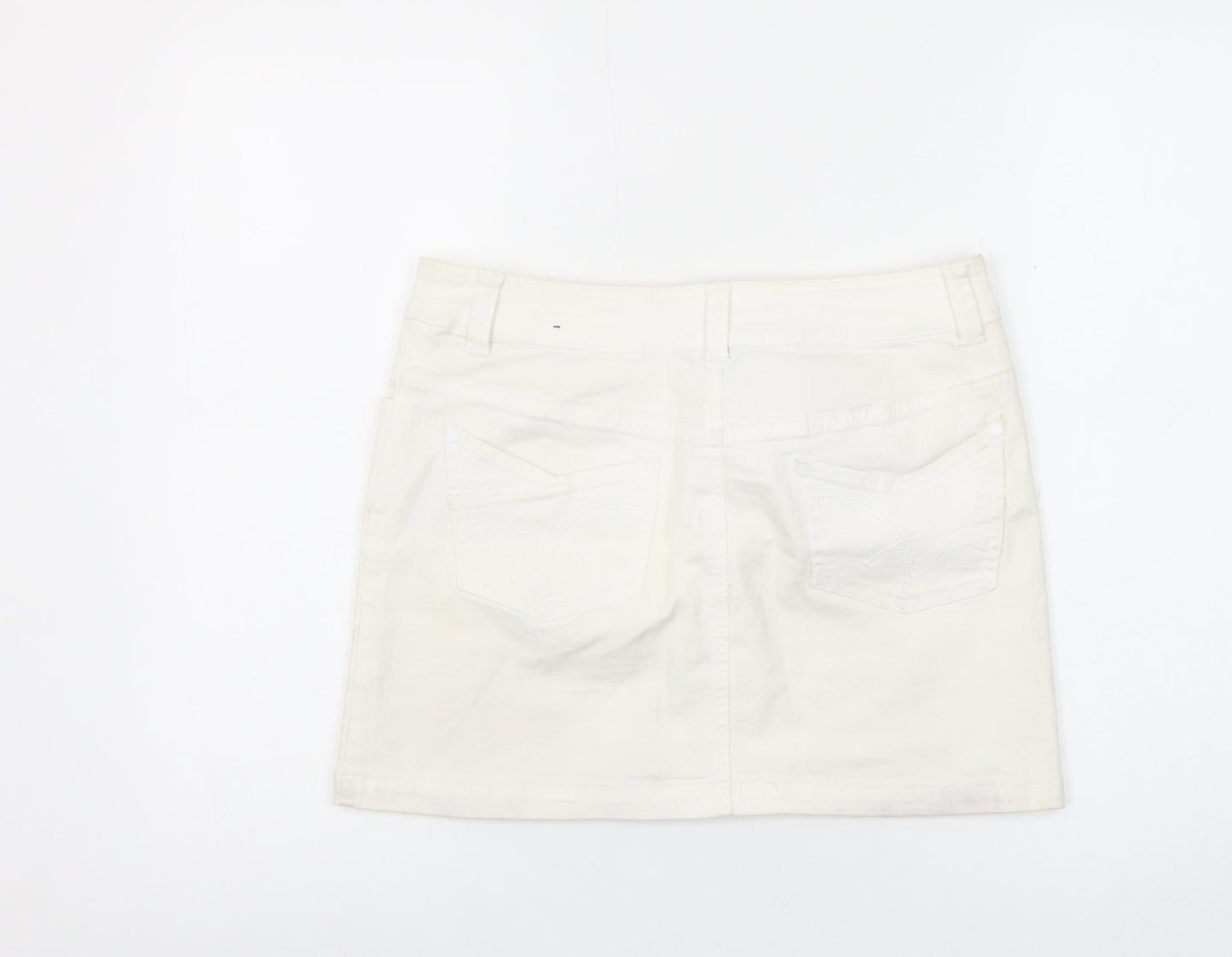Red Herring Women’s Ivory Denim Mini Skirt Size 8 Stretch Casual