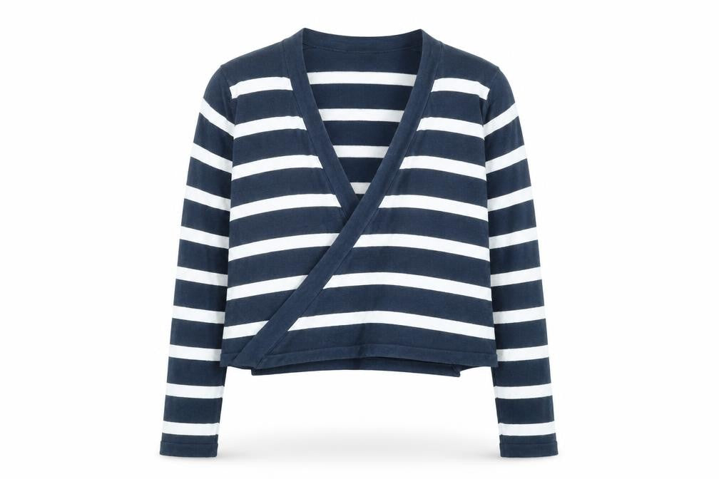 M&Co Women’s Blue Striped Cotton Wrap V-Neck Jumper XL
