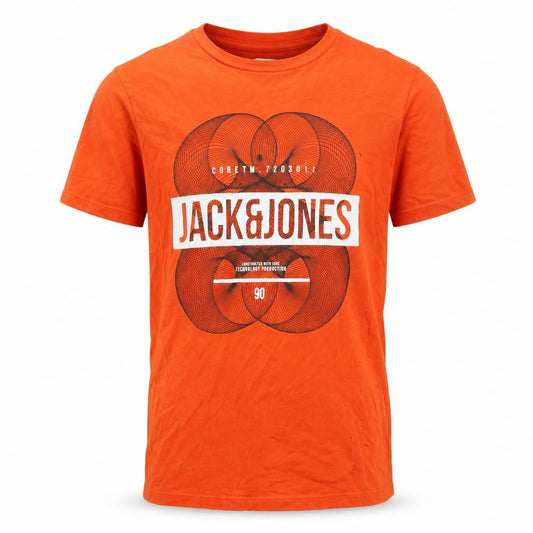 Jack & Jones Men's Orange Graphic Crew Neck Cotton T-Shirt Size S