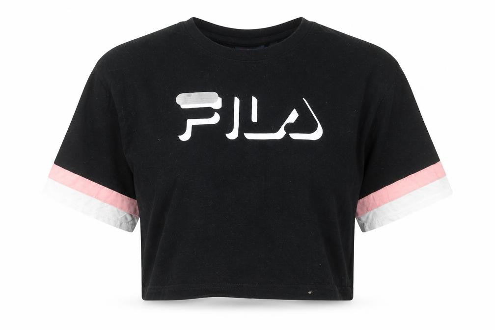 Fila Womens Black Cropped Logo T-Shirt Size S