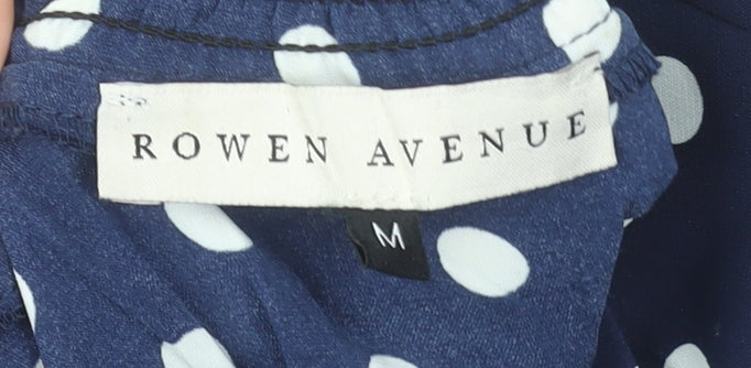 Rowen Avenue Women's Blue Polka Dot High Neck Long Sleeve Blouse Size M