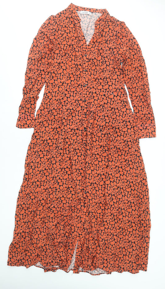Gallery Women’s Orange Geometric Midi Shirt Dress Size 10