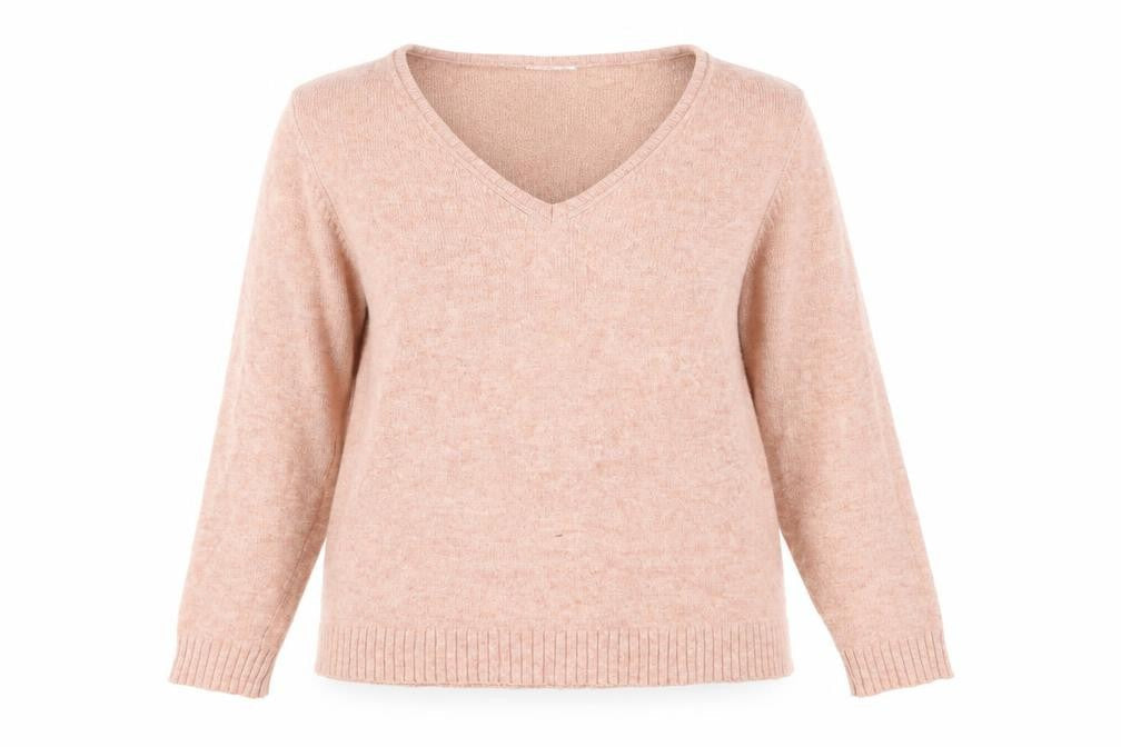 Vila Women's Pink V-Neck Long Sleeve Pullover Jumper Size L