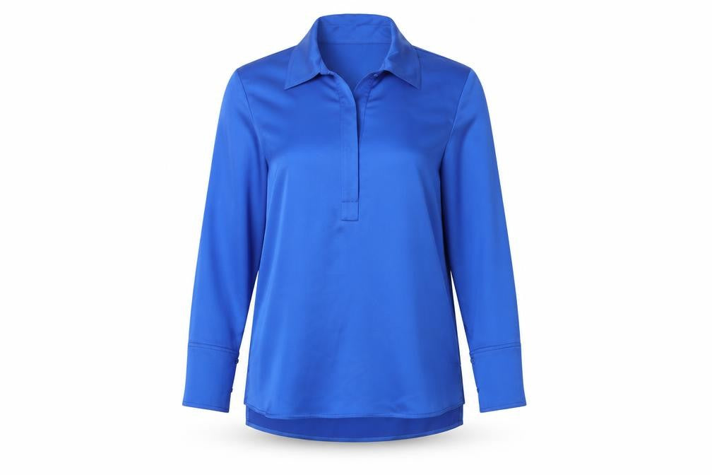 Gallery Womens Blue Long Sleeve Collared Satin Blouse UK 12