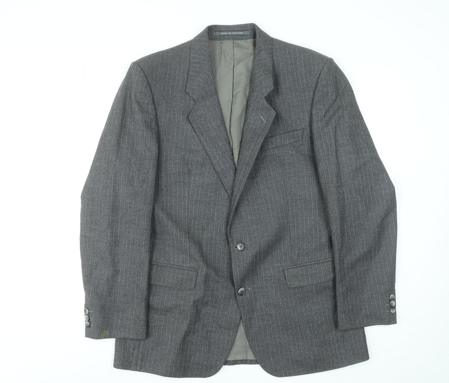 The Label Men's Grey Wool Pinstripe Blazer Jacket 42R Classic Fit